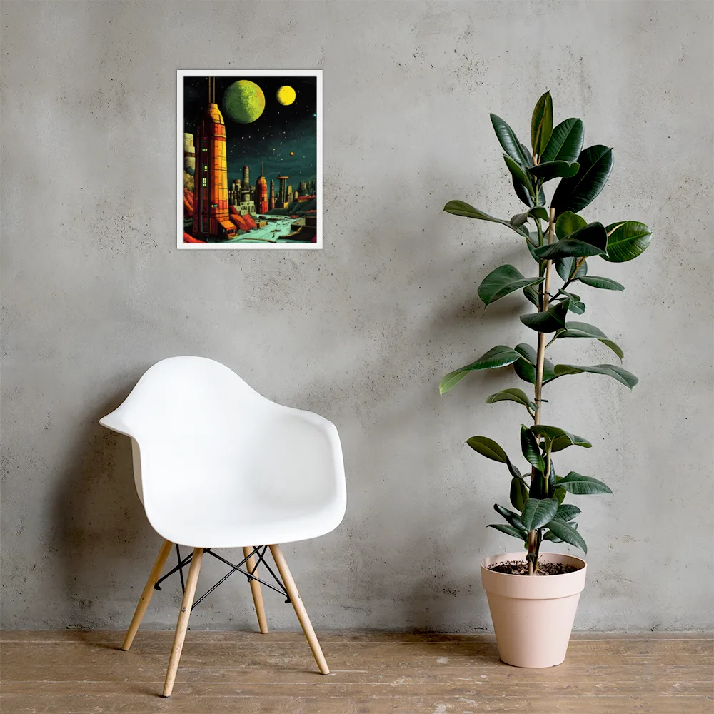 Cosmic Cityscape | Poster with White Frame | 16″×20″