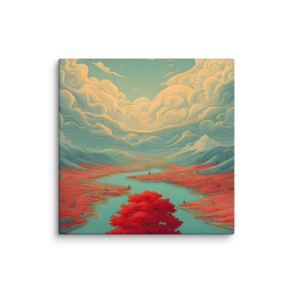 Red Tree by the Turquoise River 
 Canvas | 12″x 12″