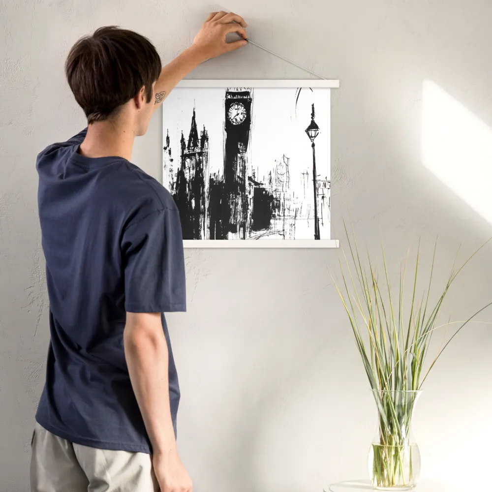 Clock Tower in Motion | Poster With White Wood Hanger | 18″×18″