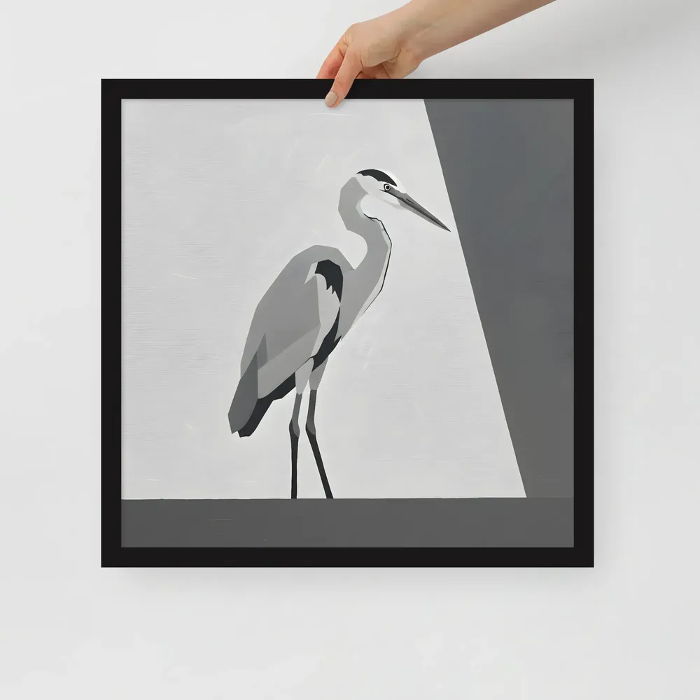 Geometric Heron 
 Poster with Black Frame | 18″x 18″