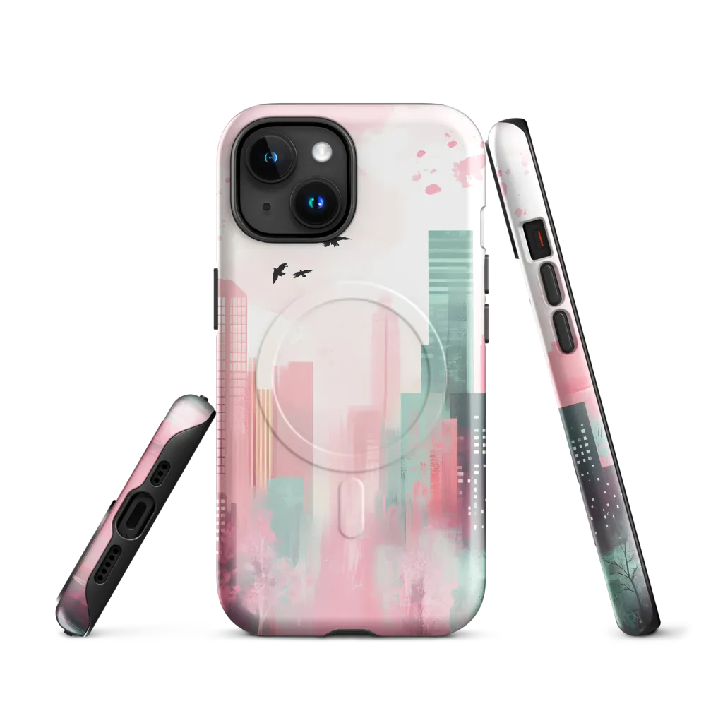 Dreamy Cityscape in Pink and Cyan