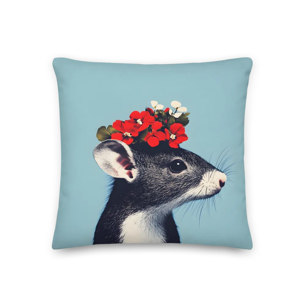 Whimsical Flora: A Mouse's Floral Crown | Pillow | 18″×18″