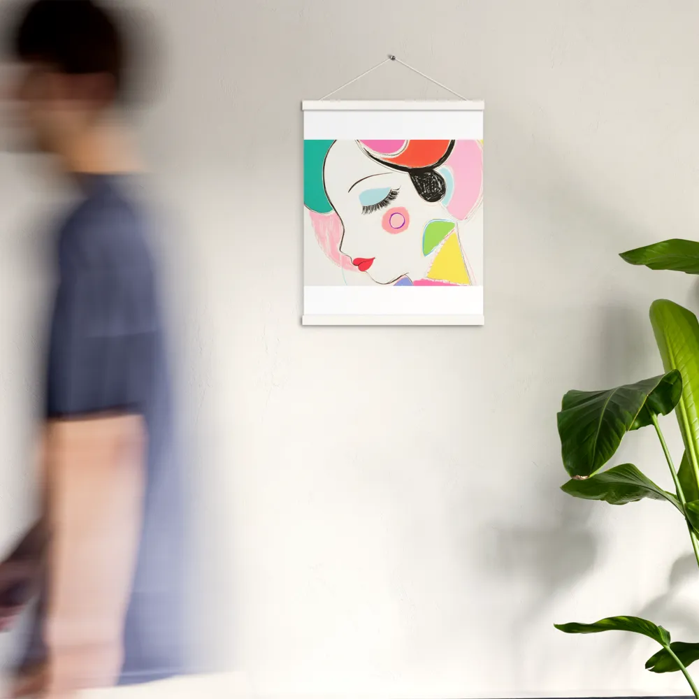 Whimsical Portrait in Colorful Abstraction | Poster With White Wood Hanger | 16″×20″