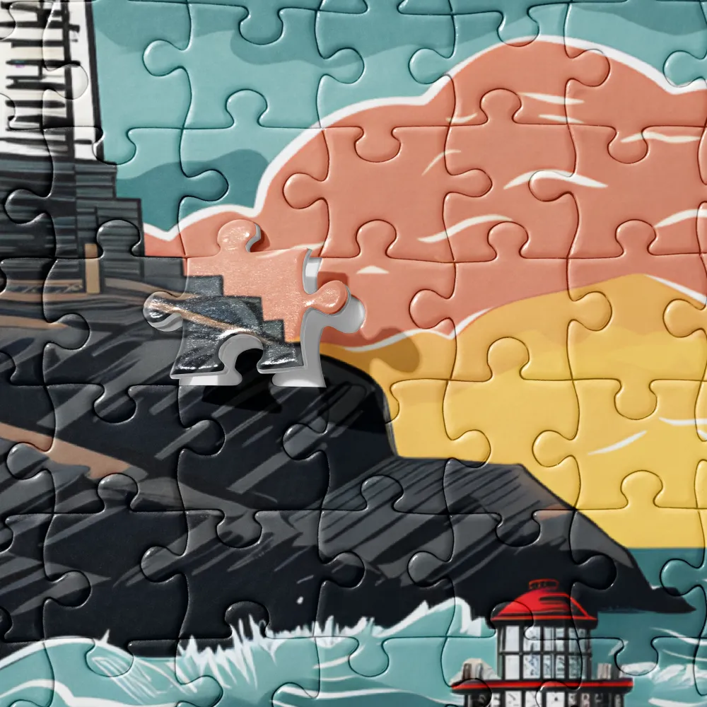 Lighthouses in a Whimsical Ocean | Jigsaw Puzzle | 252/520 pieces