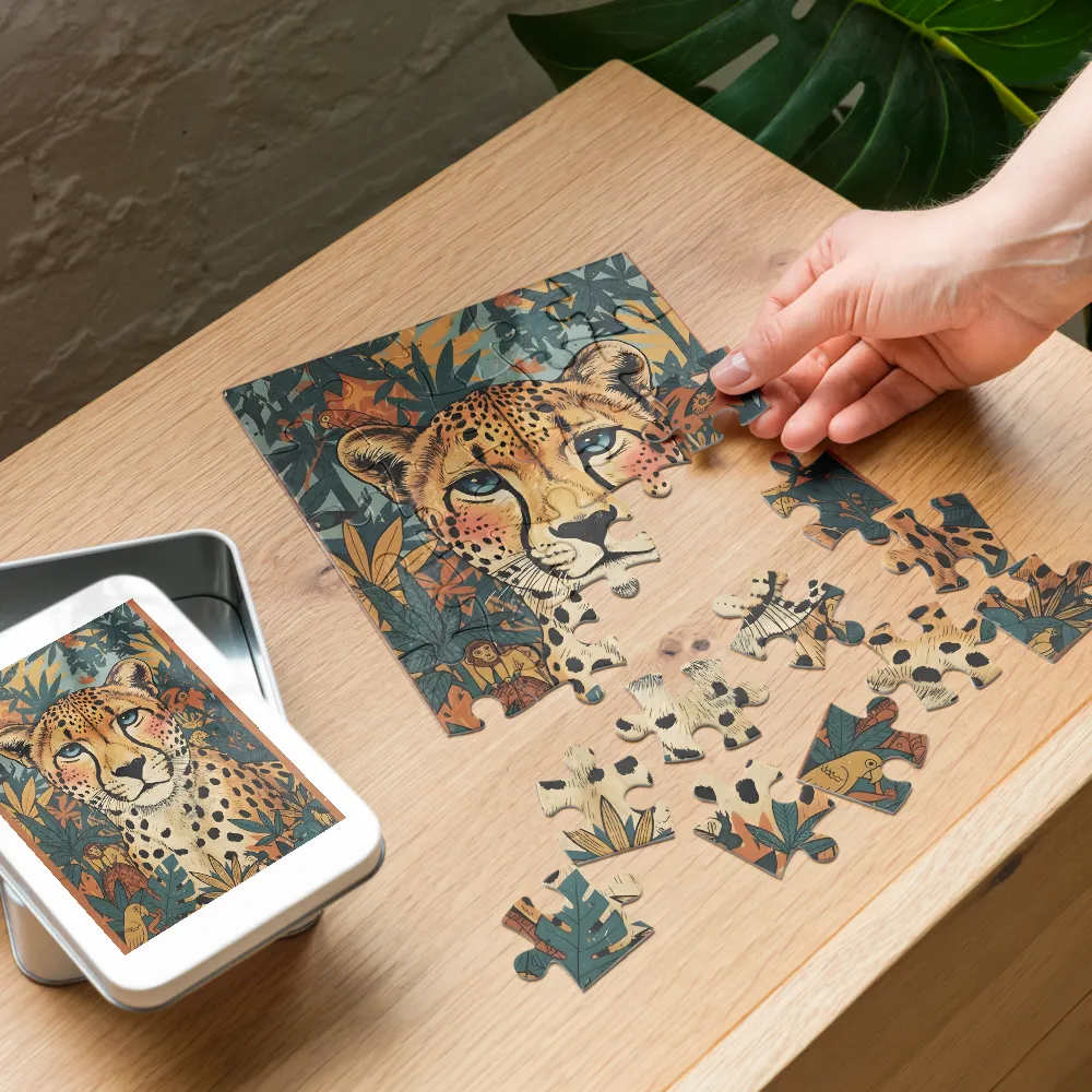 Cheetah in the Canopy 
 Jigsaw Puzzle in Tin Box