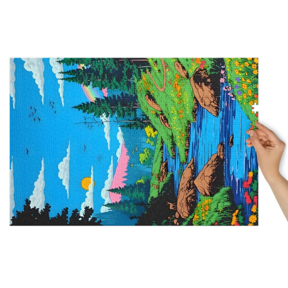 Rainbow Meadow Stream 
 Jigsaw Puzzle in Tin Box