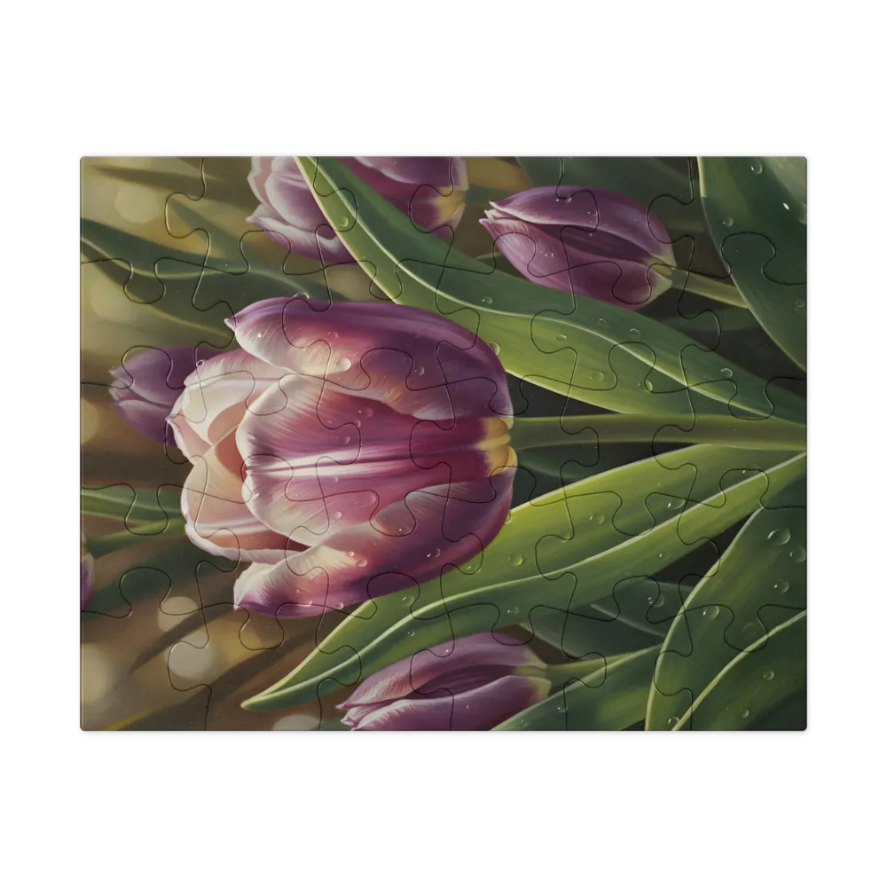 Dewy Purple Tulip 
 Jigsaw Puzzle in Tin Box