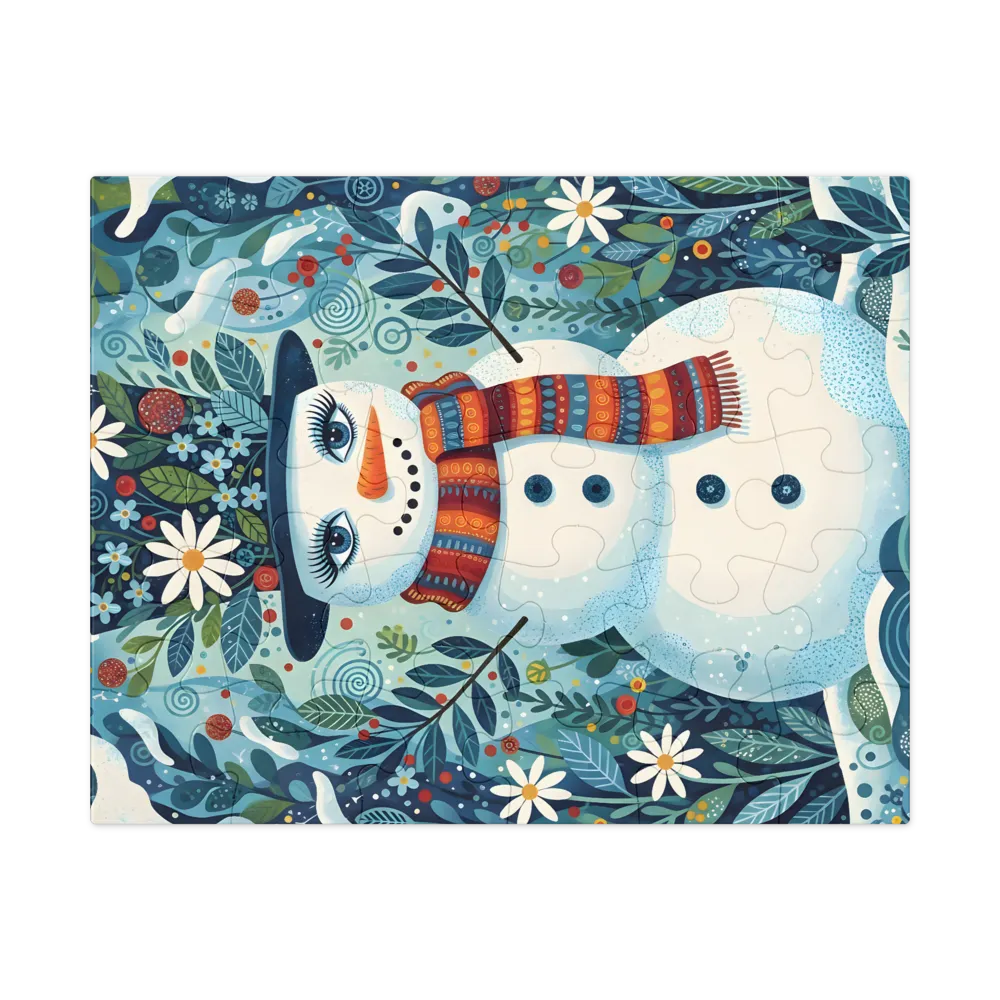 Floral Snowman 
 Jigsaw Puzzle in Tin Box