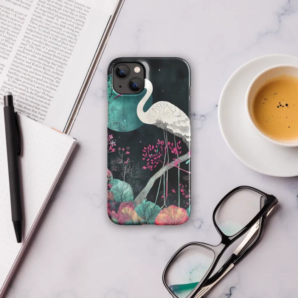 Ethereal Presence: Heron in a Floral Dreamscape | Phone Case |  14 Plus | Snap Case | Glossy