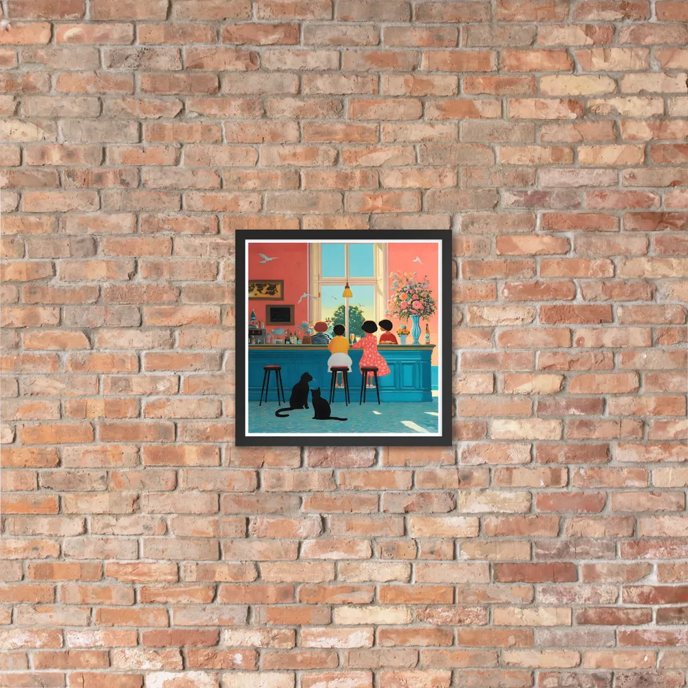 Sunlit Café Counter 
 Poster with Black Frame | 16″x 16″