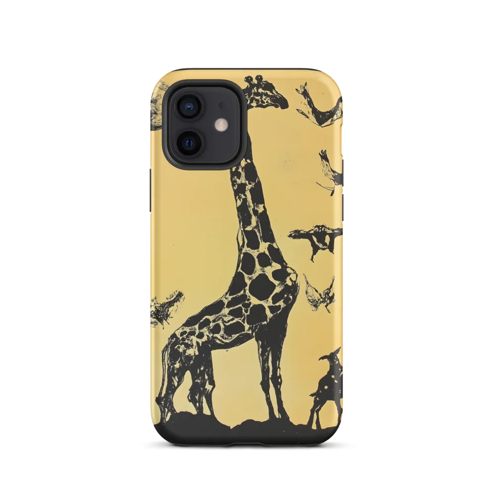 Whimsical Harmony of Giraffe and Birds