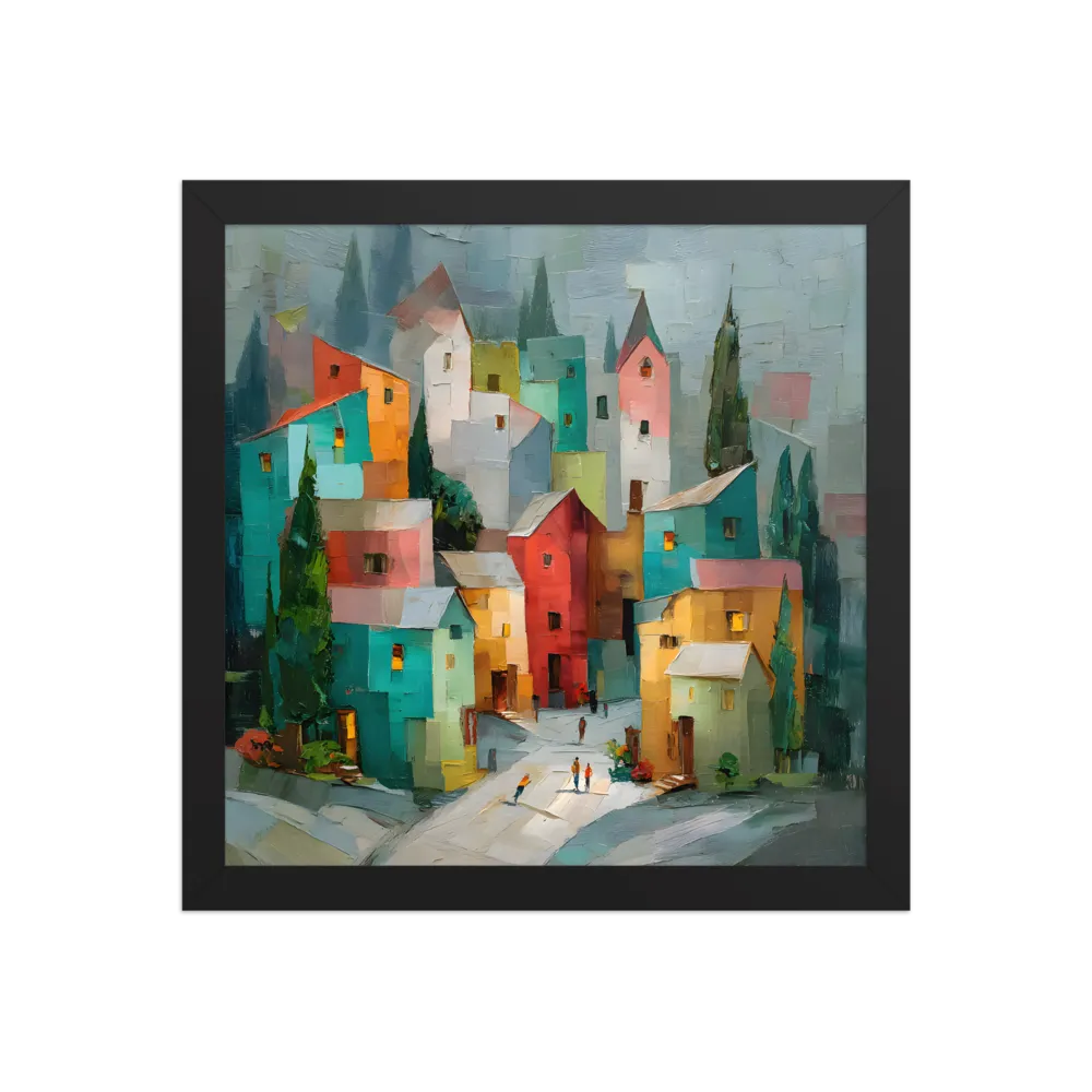 Patchwork Village 
 Poster with Black Frame | 12″x 12″