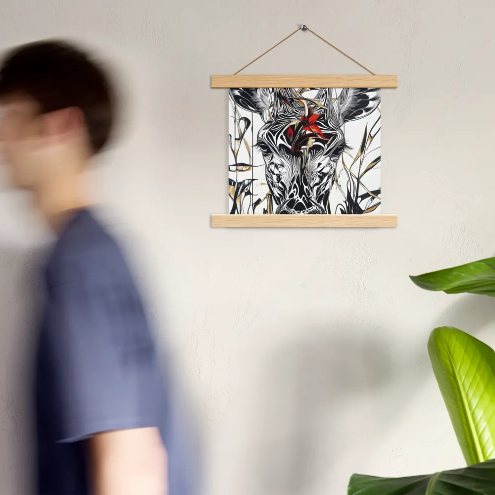 Floral Elegance: The Giraffe's Portrait | Poster With Oak Wood Hanger | 10″×10″