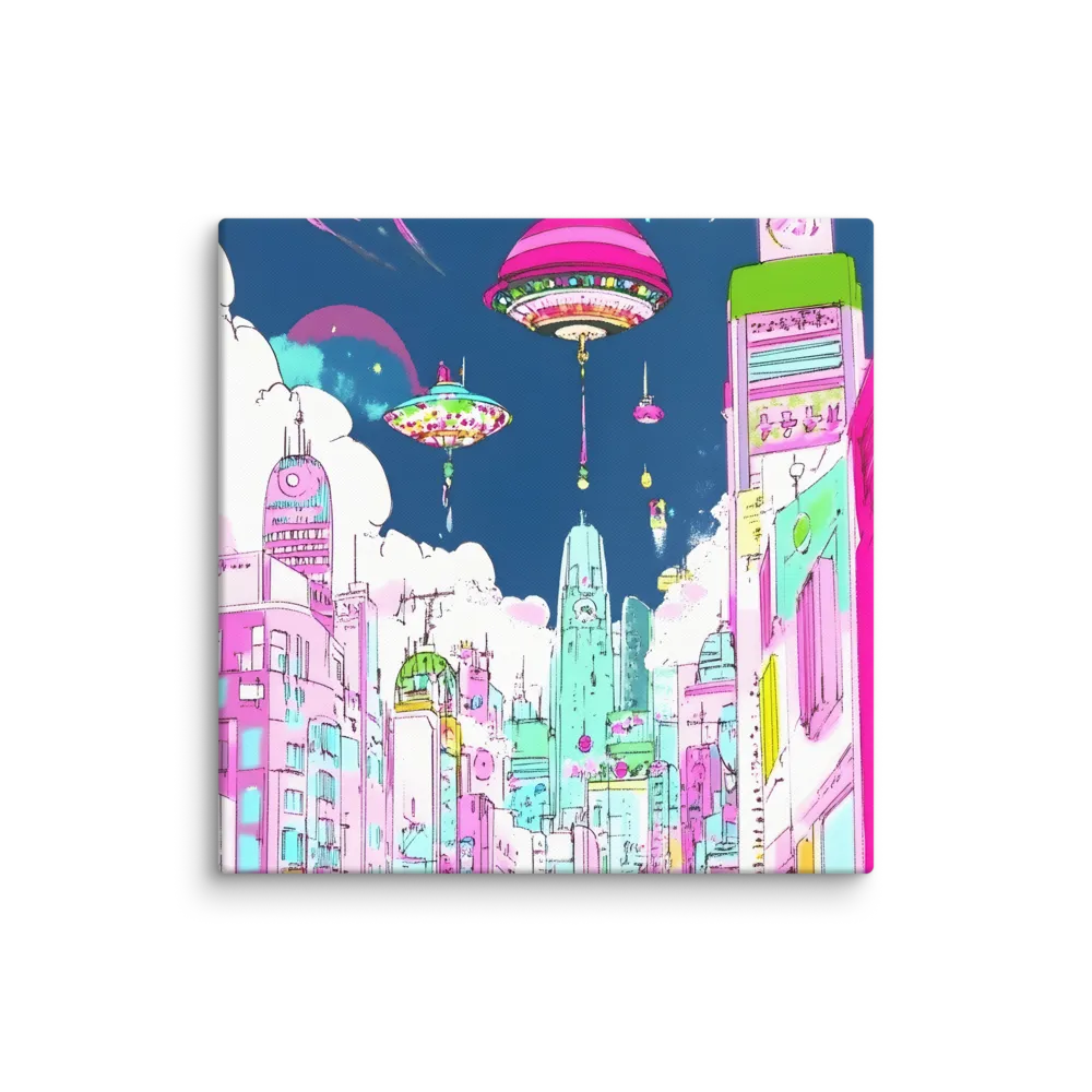 Futuristic Cityscape with Floating Structures | Canvas | 37″×37″