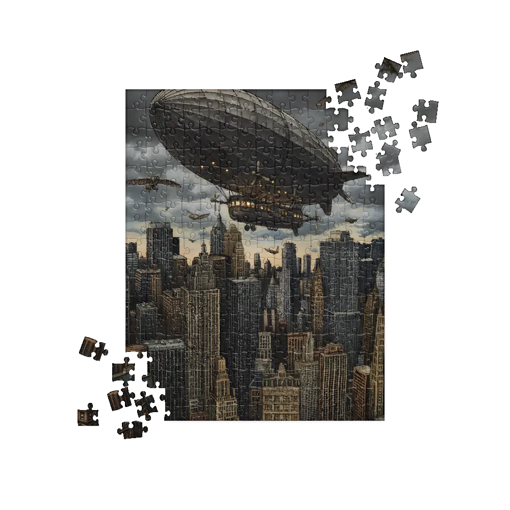 Zeppelin Over City 
 Jigsaw Puzzle