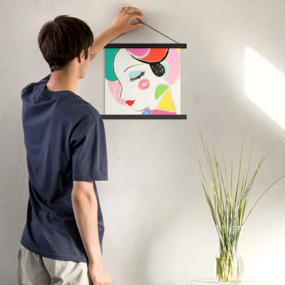 Whimsical Portrait in Colorful Abstraction | Poster With Black Wood Hanger | 14″×14″