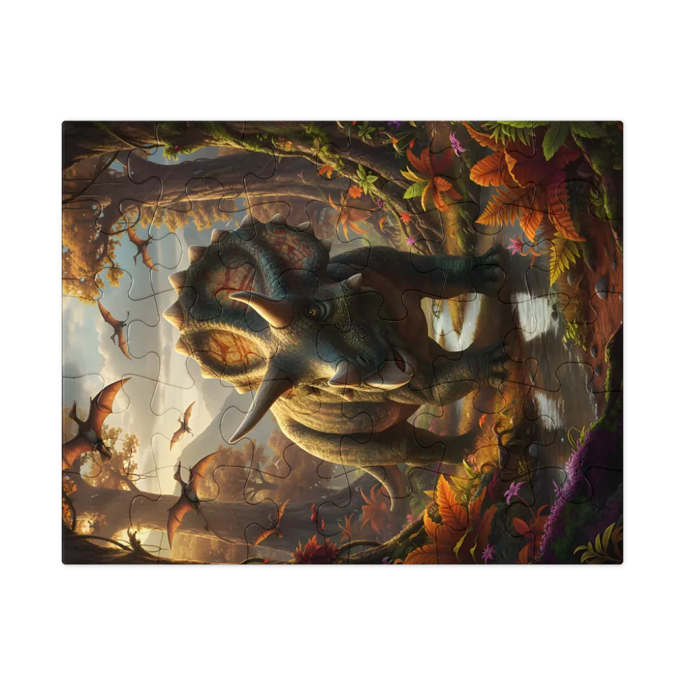 Triceratops by the Stream 
 Jigsaw Puzzle in Tin Box