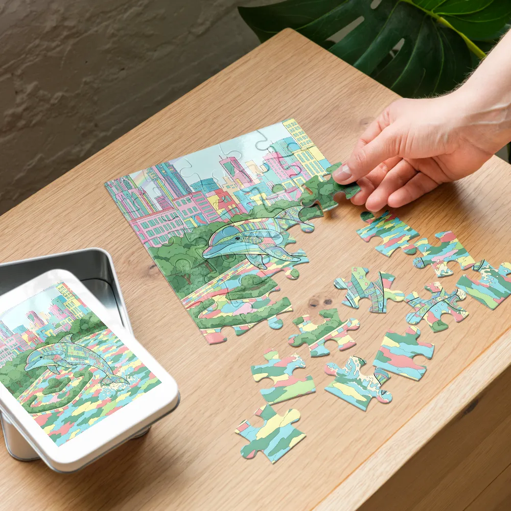 Pastel Dolphin Park 
 Jigsaw Puzzle in Tin Box