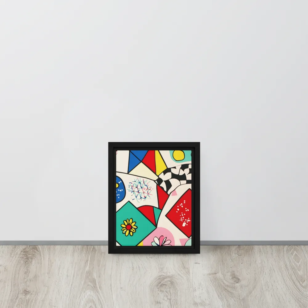 Joyful Geometry: A Playful Dance of Shapes and Colors | Canvas with Black Frame | 8″×10″