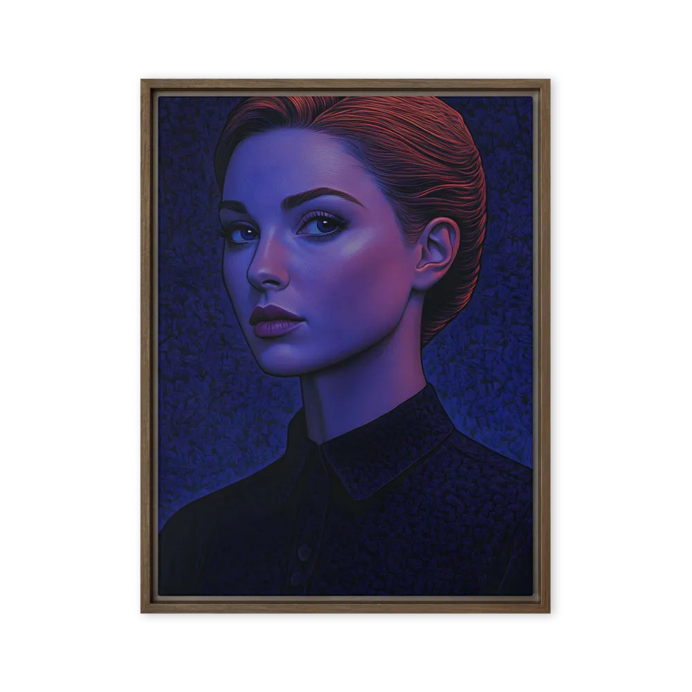 Ethereal Portrait in Blue and Red | Canvas with Brown Frame | 24″×32″
