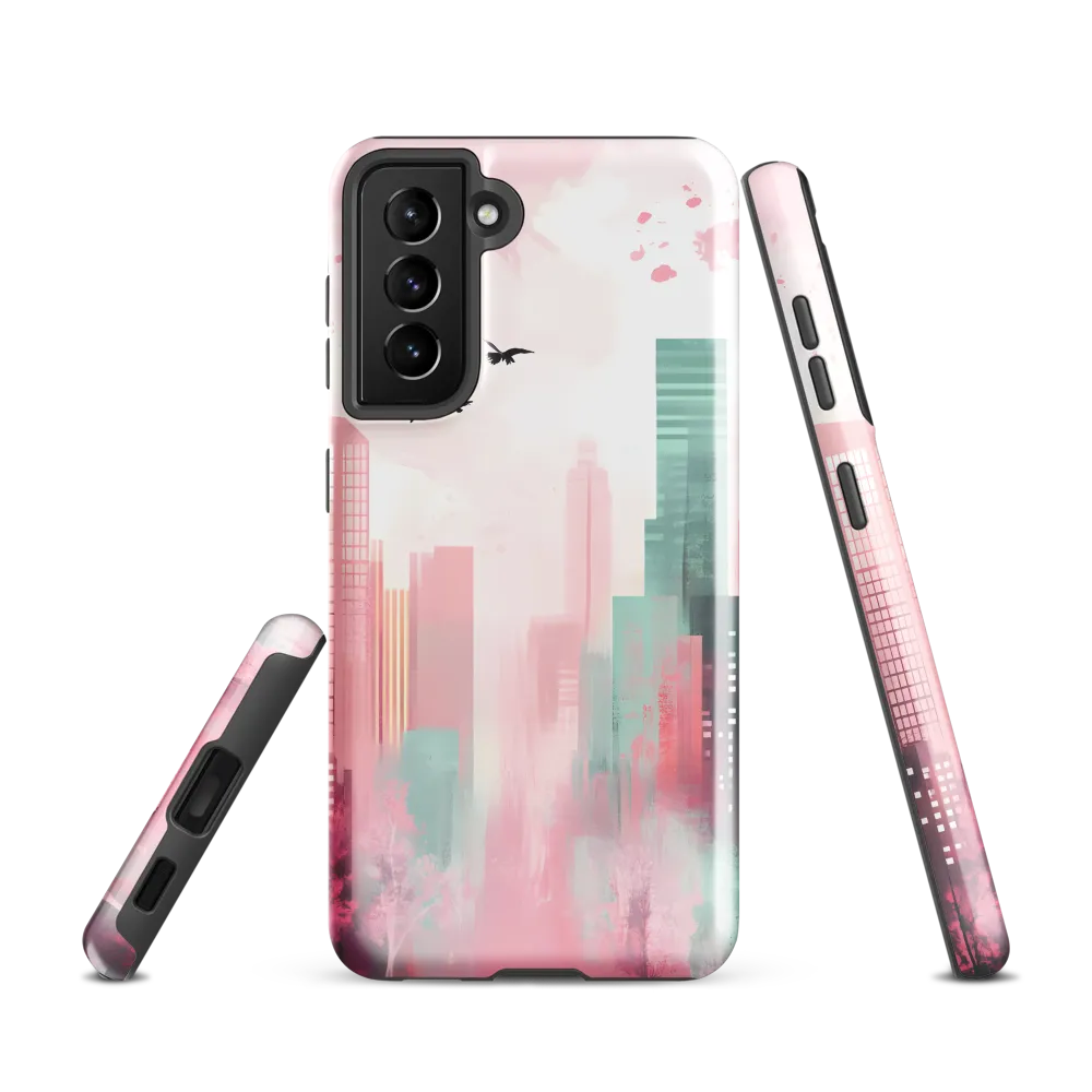 Dreamy Cityscape in Pink and Cyan
