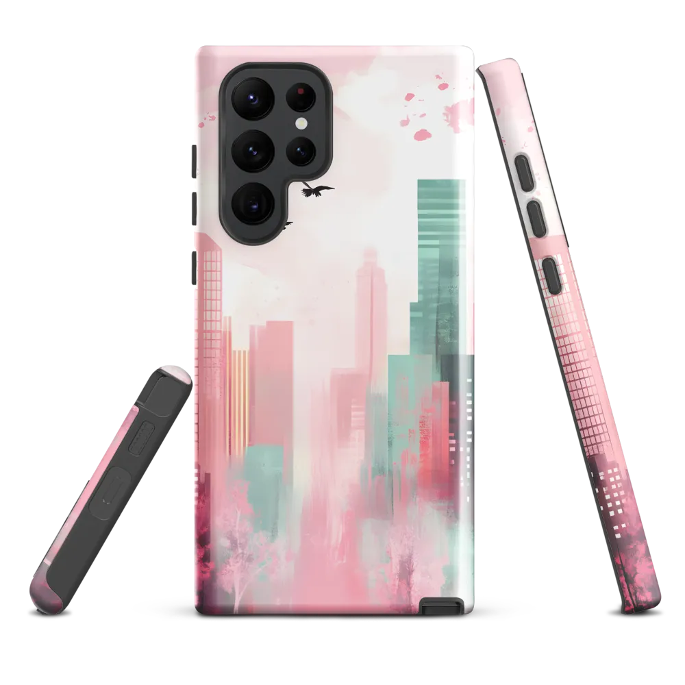 Dreamy Cityscape in Pink and Cyan