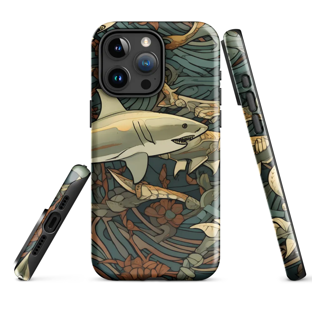 Dynamic Harmony of Sharks and Flora | Phone Case |  15 Pro Max | Tough Case | Glossy