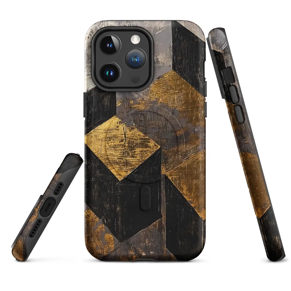 Geometric Harmony in Gold and Black | Phone Case |  14 Pro Max | MagSafe® Tough Case | Matte