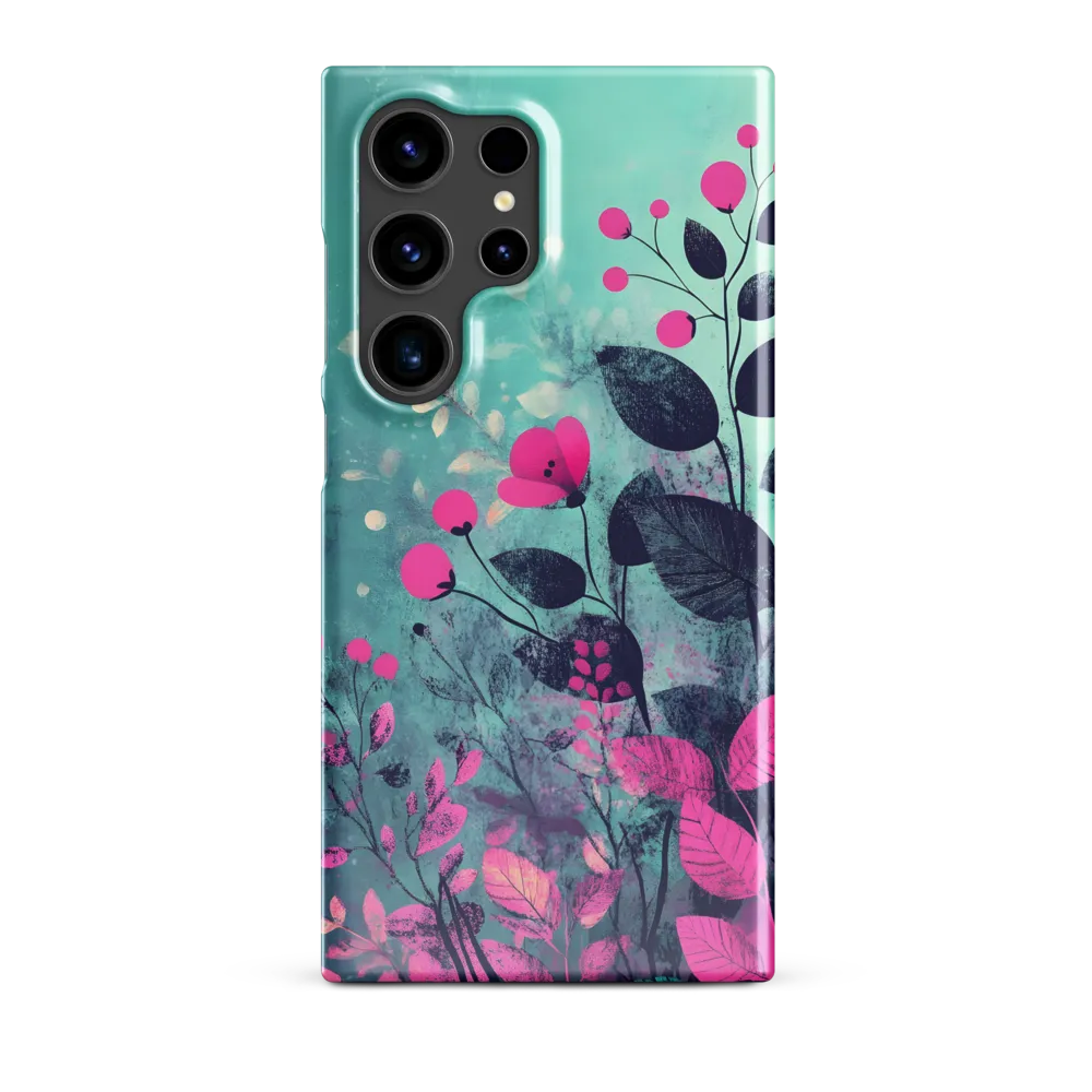 Teal Garden with Magenta Blossoms