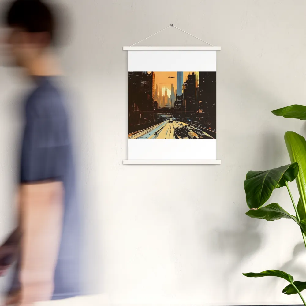Metro Nexus: A Futuristic Cityscape | Poster With White Wood Hanger | 18″×24″