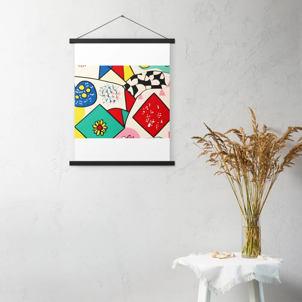 Joyful Geometry: A Playful Dance of Shapes and Colors | Poster With Black Wood Hanger | 18″×24″
