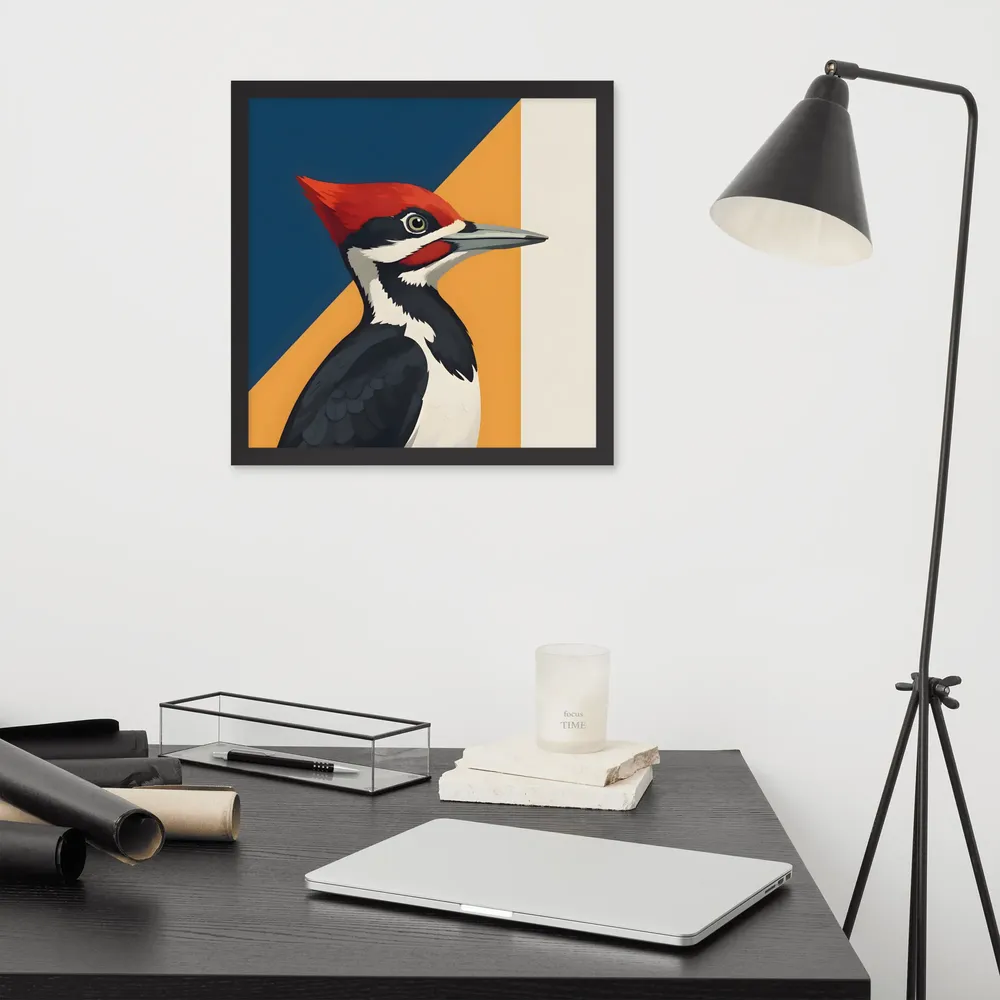 Red‑crested Woodpecker Study 
 Poster with Black Frame | 16″x 16″