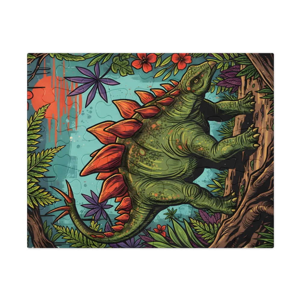 Tropical Stegosaurus 
 Jigsaw Puzzle in Tin Box