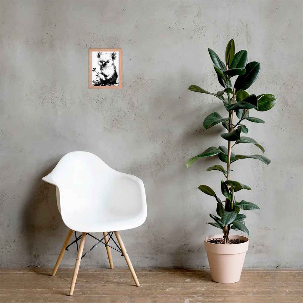 Whimsical Koala in Ink | Poster with Red oak Frame | 8″×10″