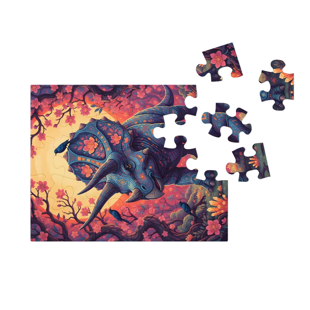Triceratops in Bloom 
 Jigsaw Puzzle in Tin Box