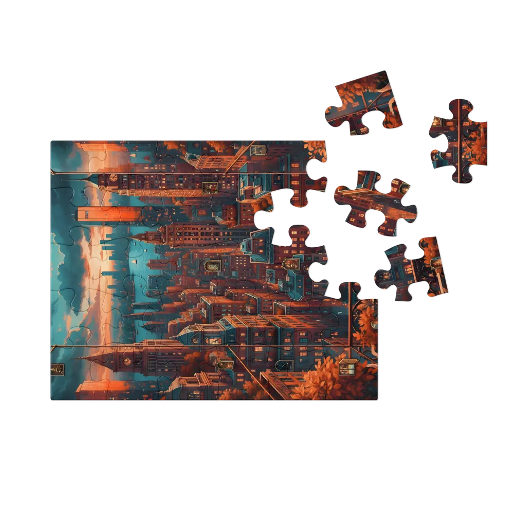 Twilight Harbor City 
 Jigsaw Puzzle in Tin Box