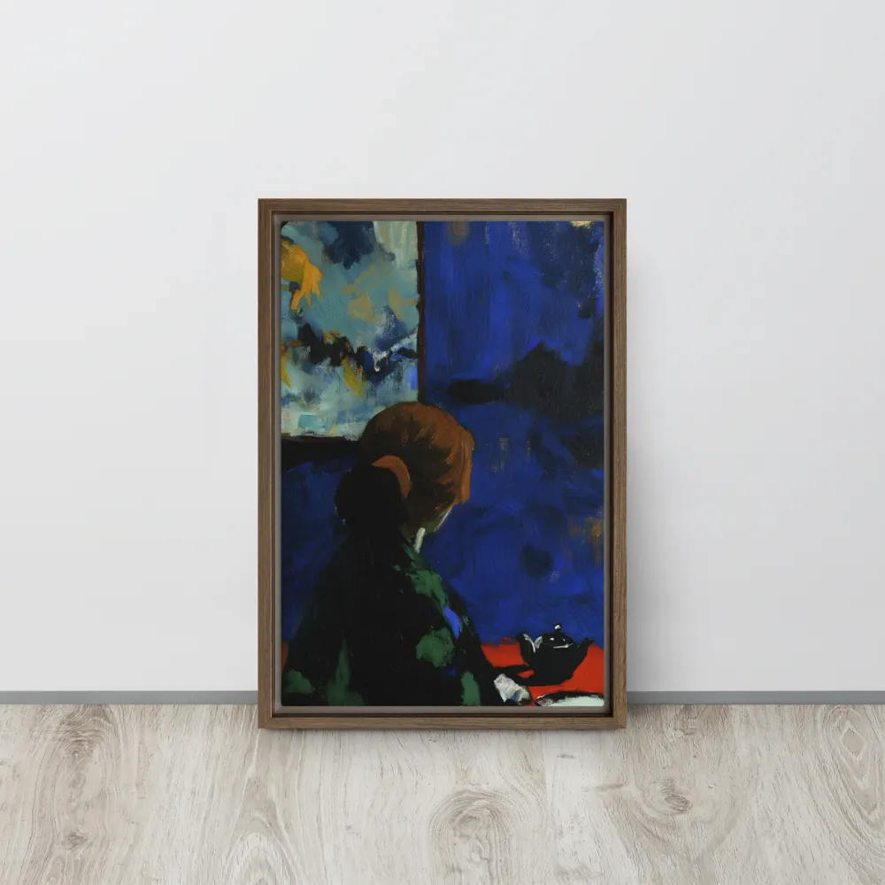 Contemplation Under the Night Sky | Canvas with Brown Frame | 12″×18″