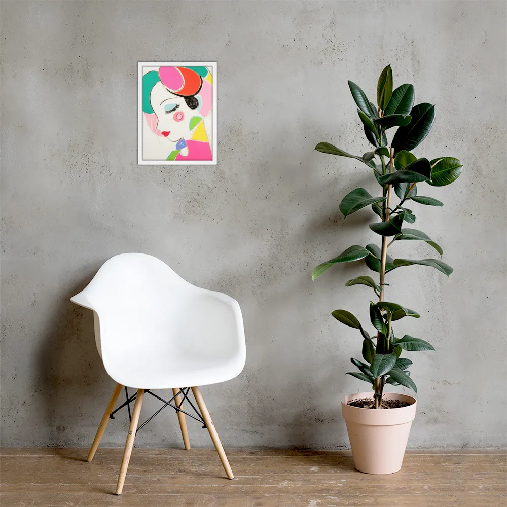 Whimsical Portrait in Colorful Abstraction | Poster with White Frame | 12″×16″