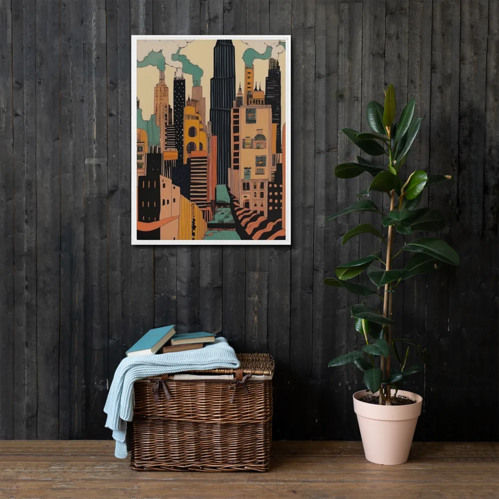 Urban Symphony in Ink | Canvas with White Frame | 24″×32″