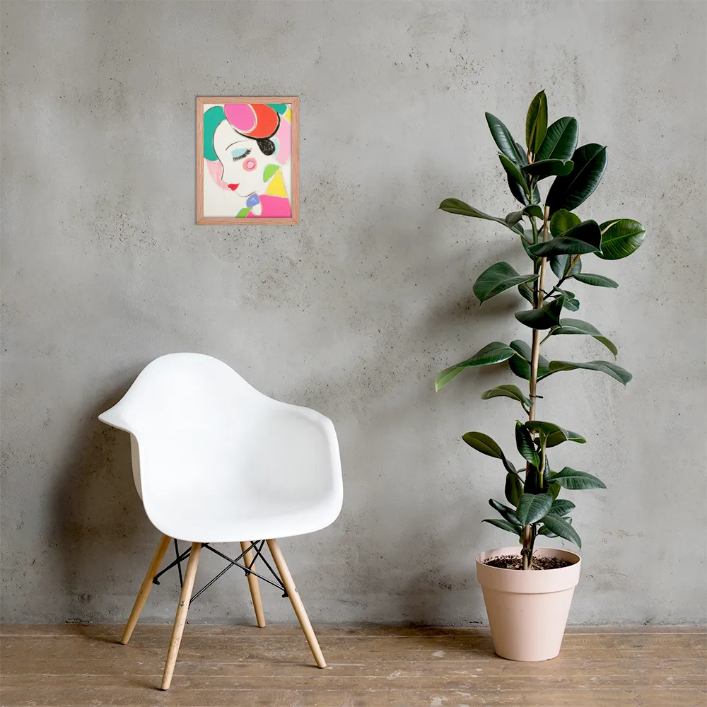 Whimsical Portrait in Colorful Abstraction | Poster with Red oak Frame | 11″×14″