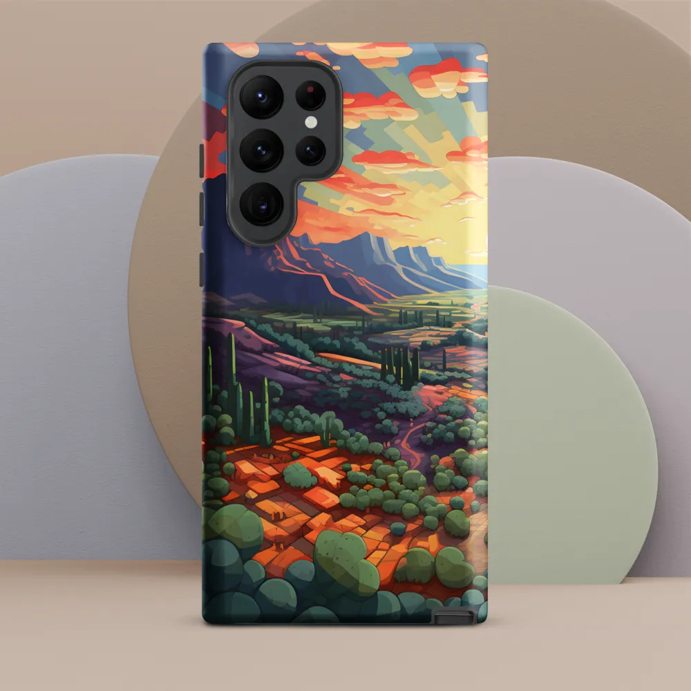 Sunset Over a Geometric Desert Valley