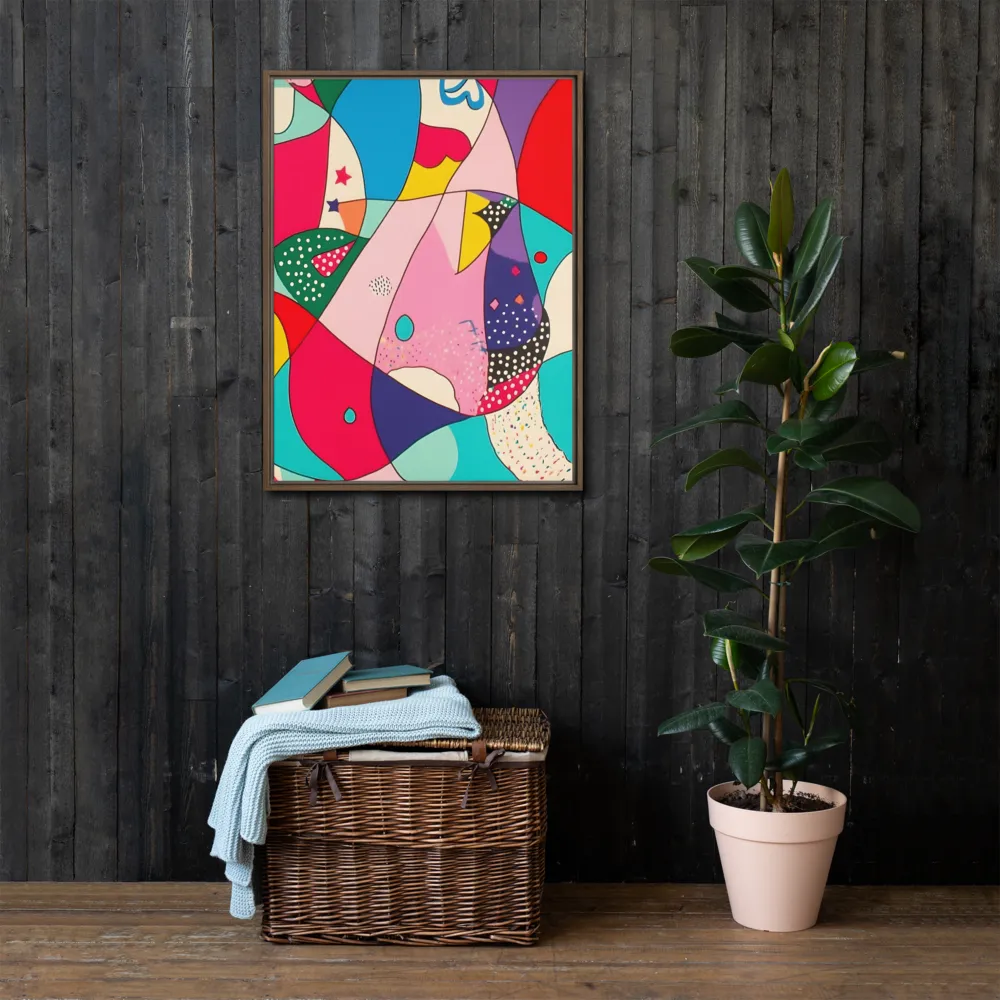 Playful Geometry in Color | Canvas with Brown Frame | 24″×32″