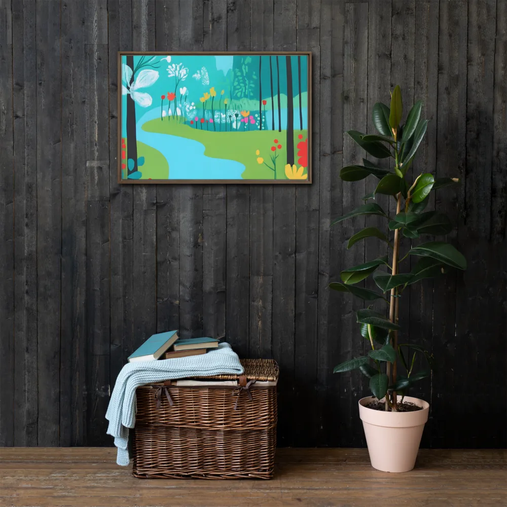 Whispers of Spring: A Colorful Retreat | Canvas with Brown Frame | 20″×30″
