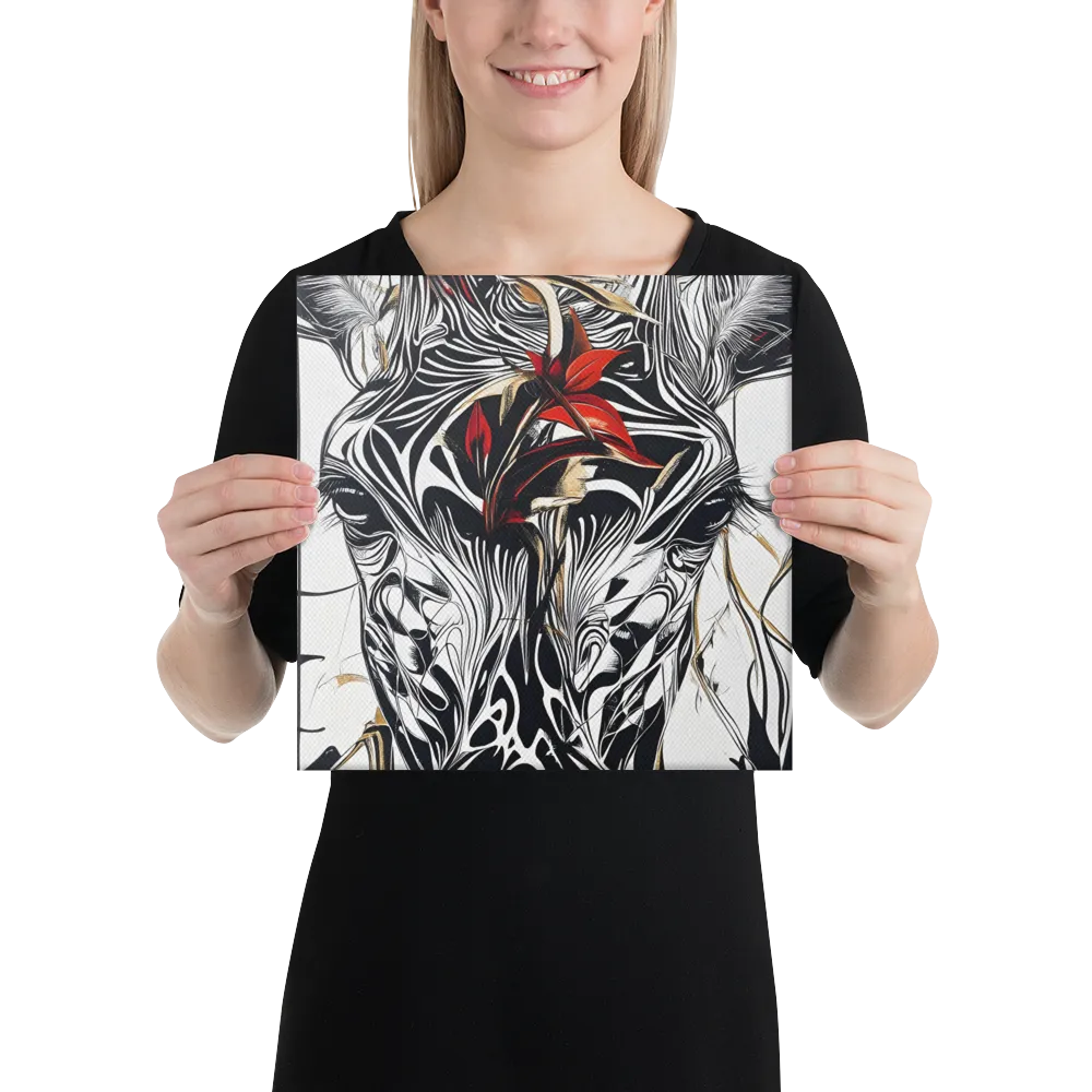 Floral Elegance: The Giraffe's Portrait | Canvas | 12″×12″