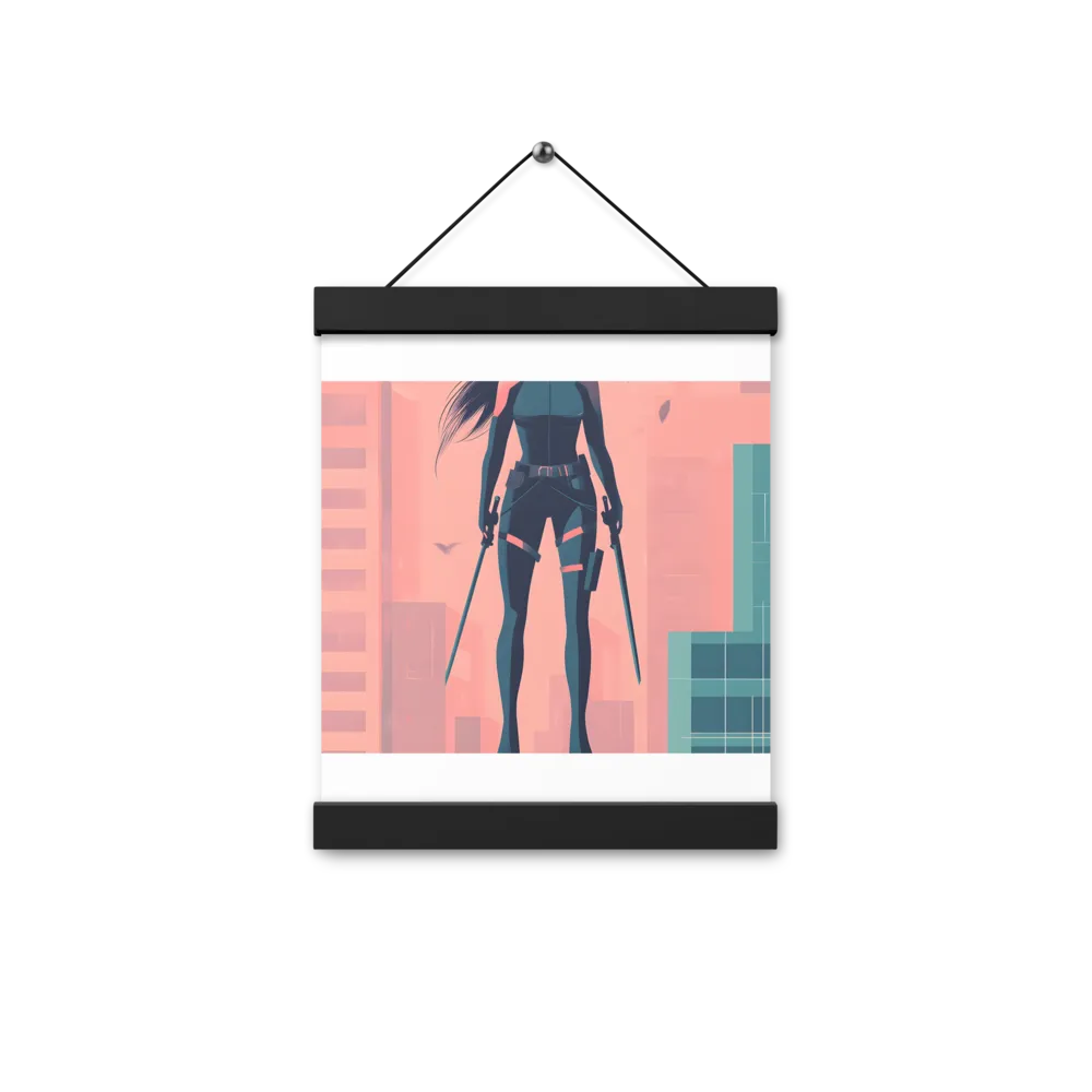Urban Sentinel: A Warrior's Stand | Poster With Black Wood Hanger | 8″×10″