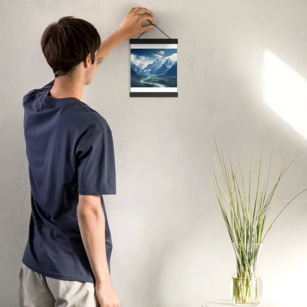 Majestic Serenity: A Landscape of Mountains and Rivers | Poster With Black Wood Hanger | 8″×10″