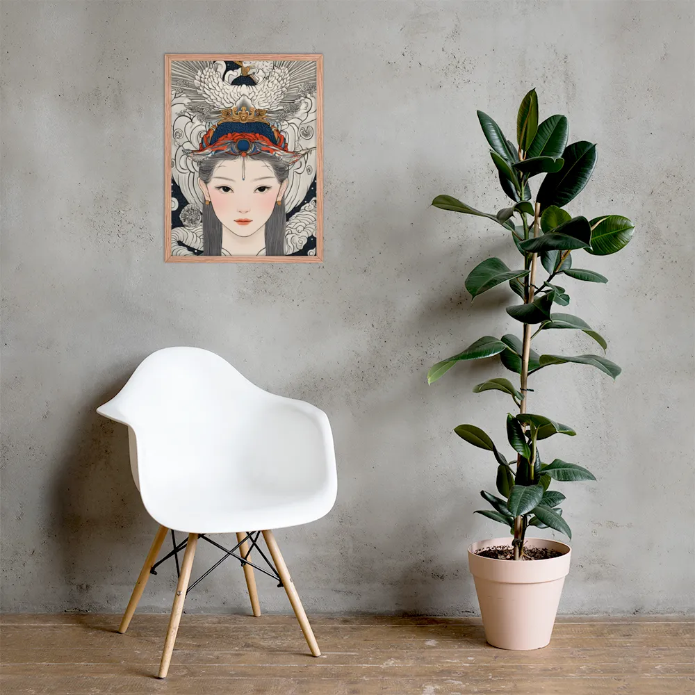 Serenity in Myth: A Traditional Portrait | Poster with Red oak Frame | 18″×24″