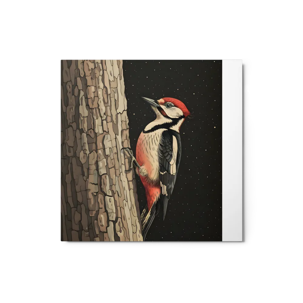 Woodpecker on Bark 
 Metal Print | 12″x 12″