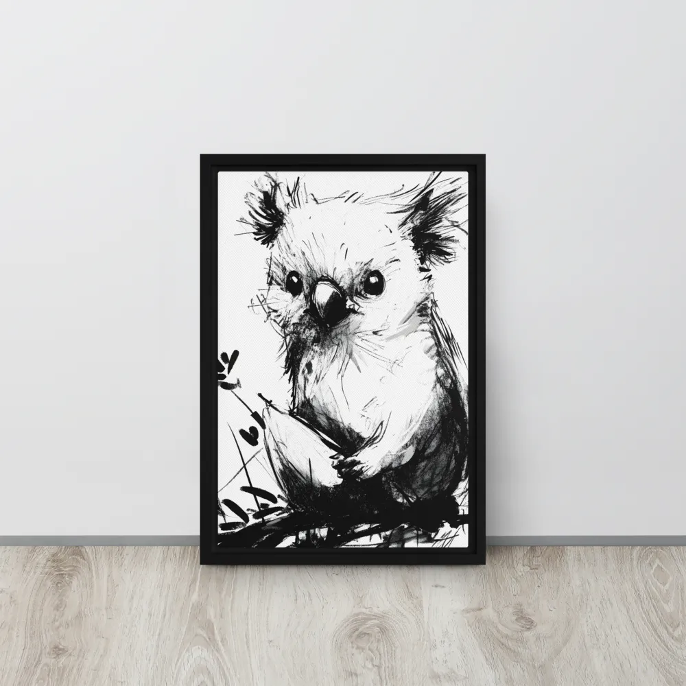 Whimsical Koala in Ink | Canvas with Black Frame | 12″×18″