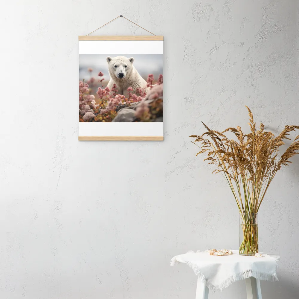 Curiosity Among Blooms: The Polar Bear | Poster With Oak Wood Hanger | 16″×20″